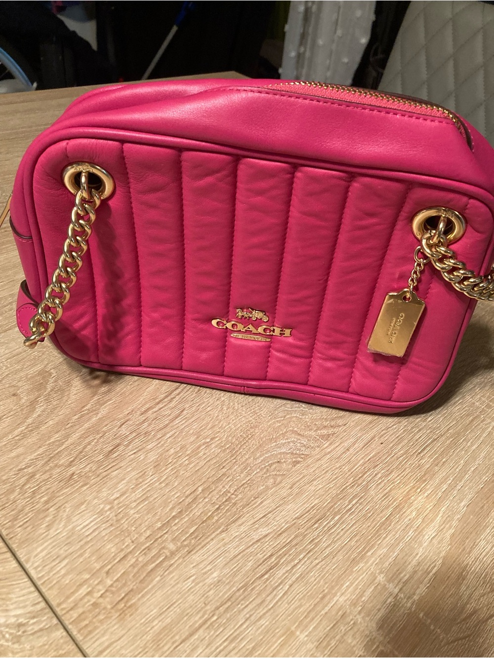 Coach Quilted Hot Pink Leather Camera Bag with Gold Hardware